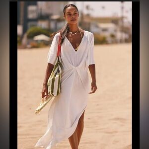 Anthropologie White V-Neck Maxi Dress with Twist Front. NWT